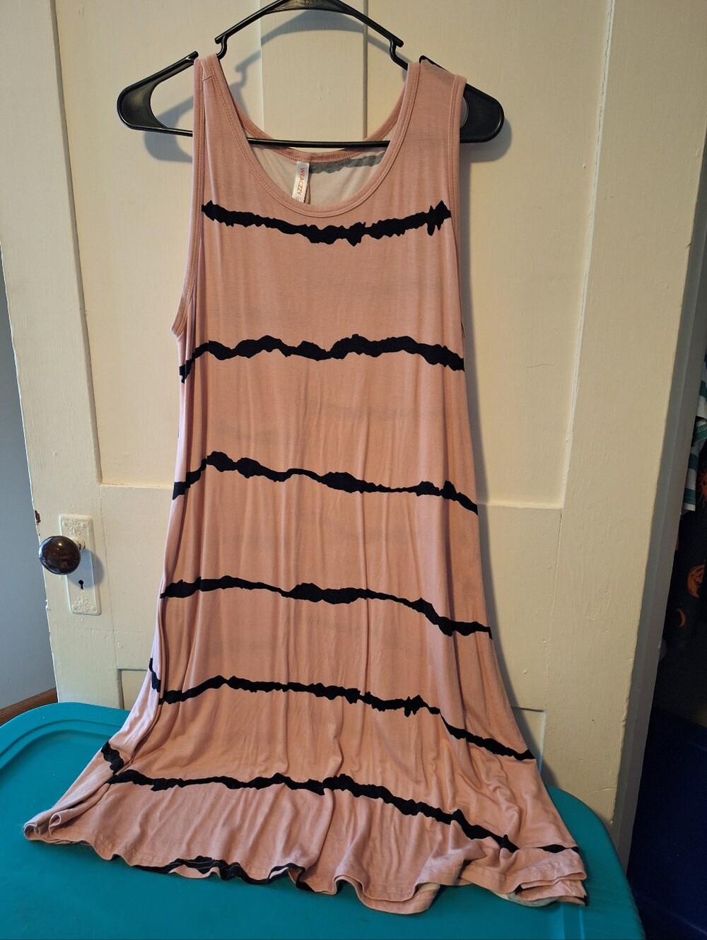 Weaczzy XL Pink Tank Dress with Black Stripe Accents